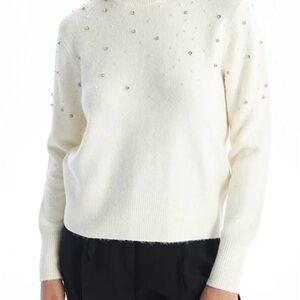 Embellished Ivory Crewneck Sweater